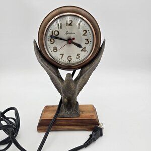 Vintage Sessions Electric Table Clock With Eagle Base Mid-Century Design